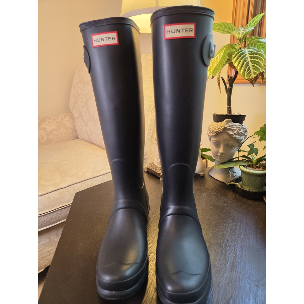 Hunter Orig Wms Tall Rain Boots Navy Blue Matte Rubber WP Wellies 9 NEW! $190